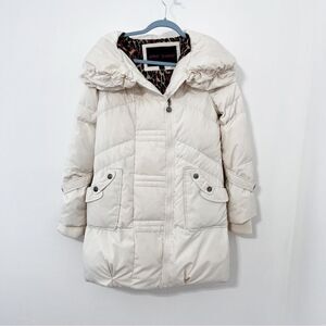 Betsey Johnson Puffer Jacket Heavy Down Fill Coat Ivory Cream Shawl Collar Midi